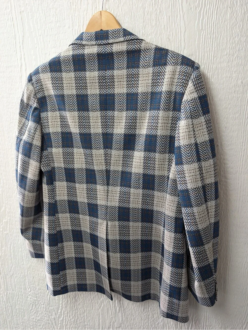 Vintage 70s Sportsman Knits Richman Brothers Blue Plaid Blazer Coat Academia 40L